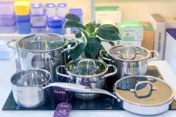 Bộ nồi inox Gume 5 sản phẩm chính hãng, thiết kế hiện đại, sáng bóng