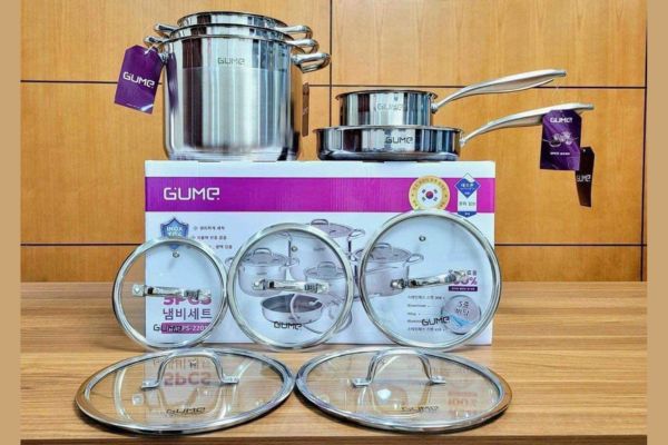 Chi tiết nồi inox Gume với nắp kính chịu nhiệt và quai cầm chắc chắn