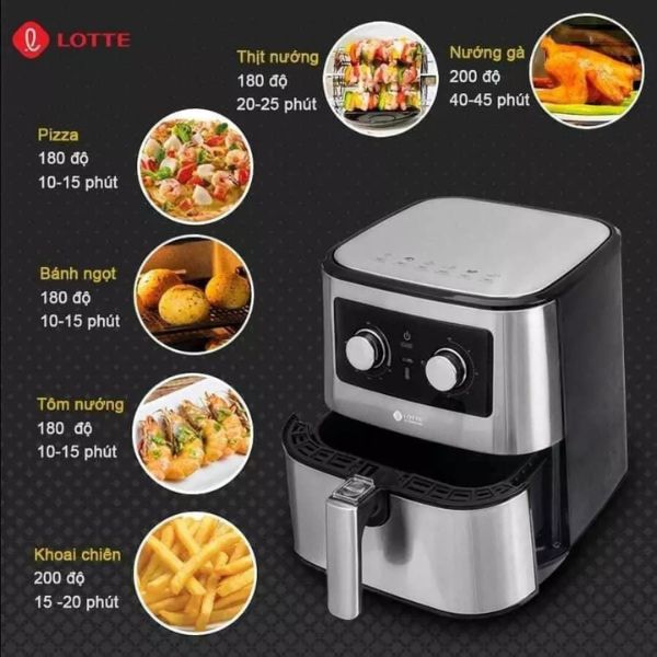 Thực phẩm chín đều giòn rụm với nồi chiên không dầu Lotte 5.5 lít