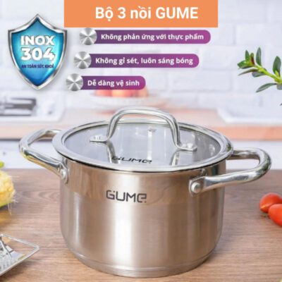 Hình 3 -Bộ 3 nồi inox GUME Hàn Quốc 5 lớp đáy