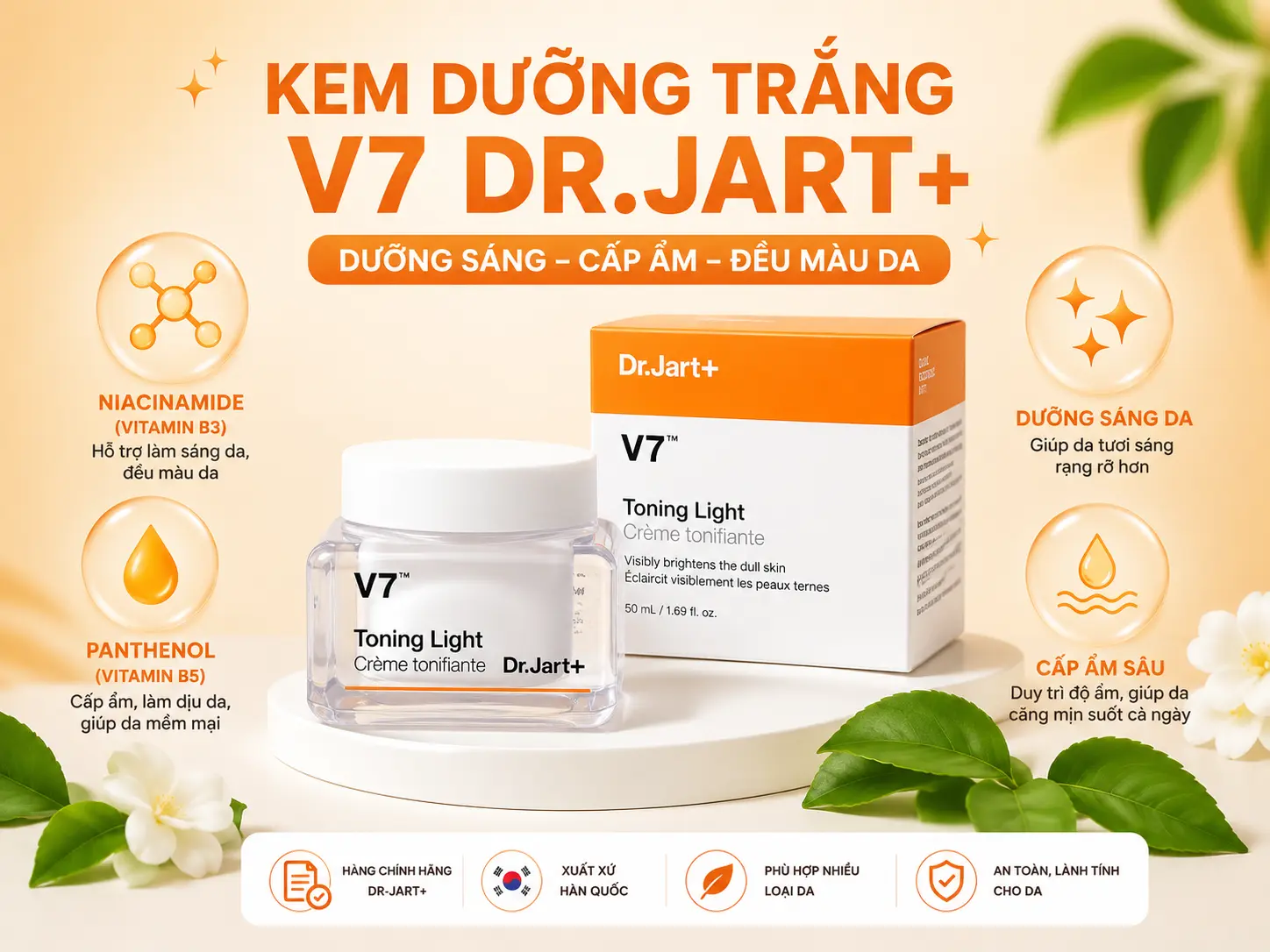 Công dụng Kem Dưỡng Trắng V7 Hàn Quốc Dr.Jart+ Toning Light Cream