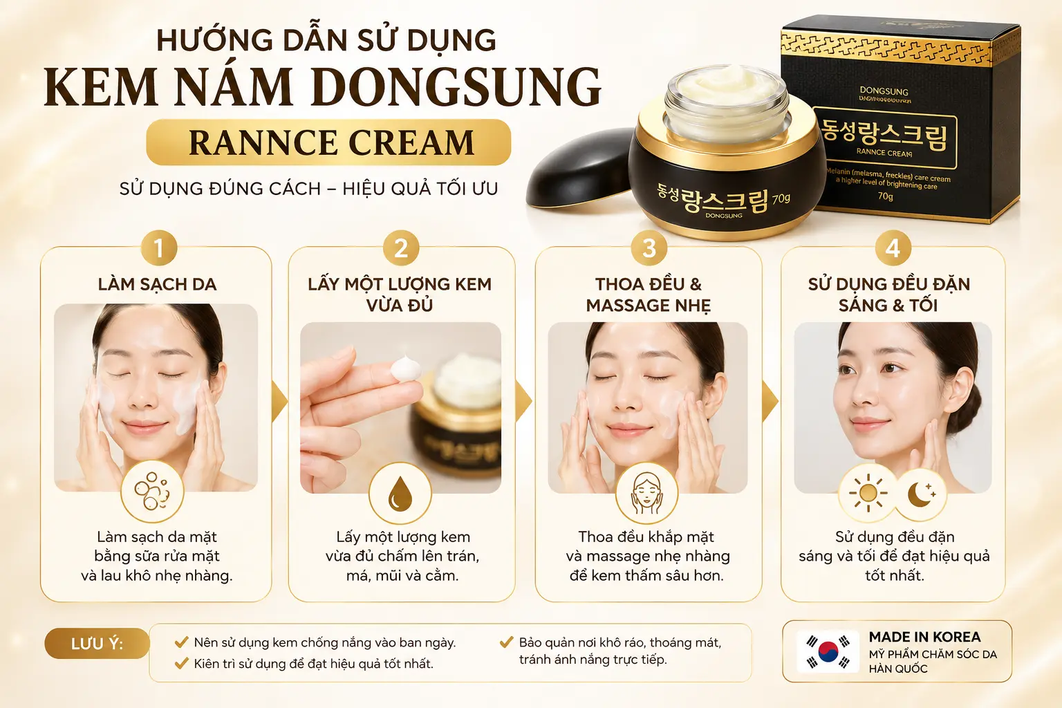 Hướng dẫn sử dụng Kem Nám Dongsung Rannce Cream Hàn Quốc đúng cách để chăm sóc da nám và tàn nhang