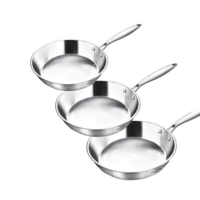 Chảo inox 304 không phủ chống dính Casani với cấu trúc 3 lớp nguyên khối, bề mặt tổ ong chống dính tự nhiên