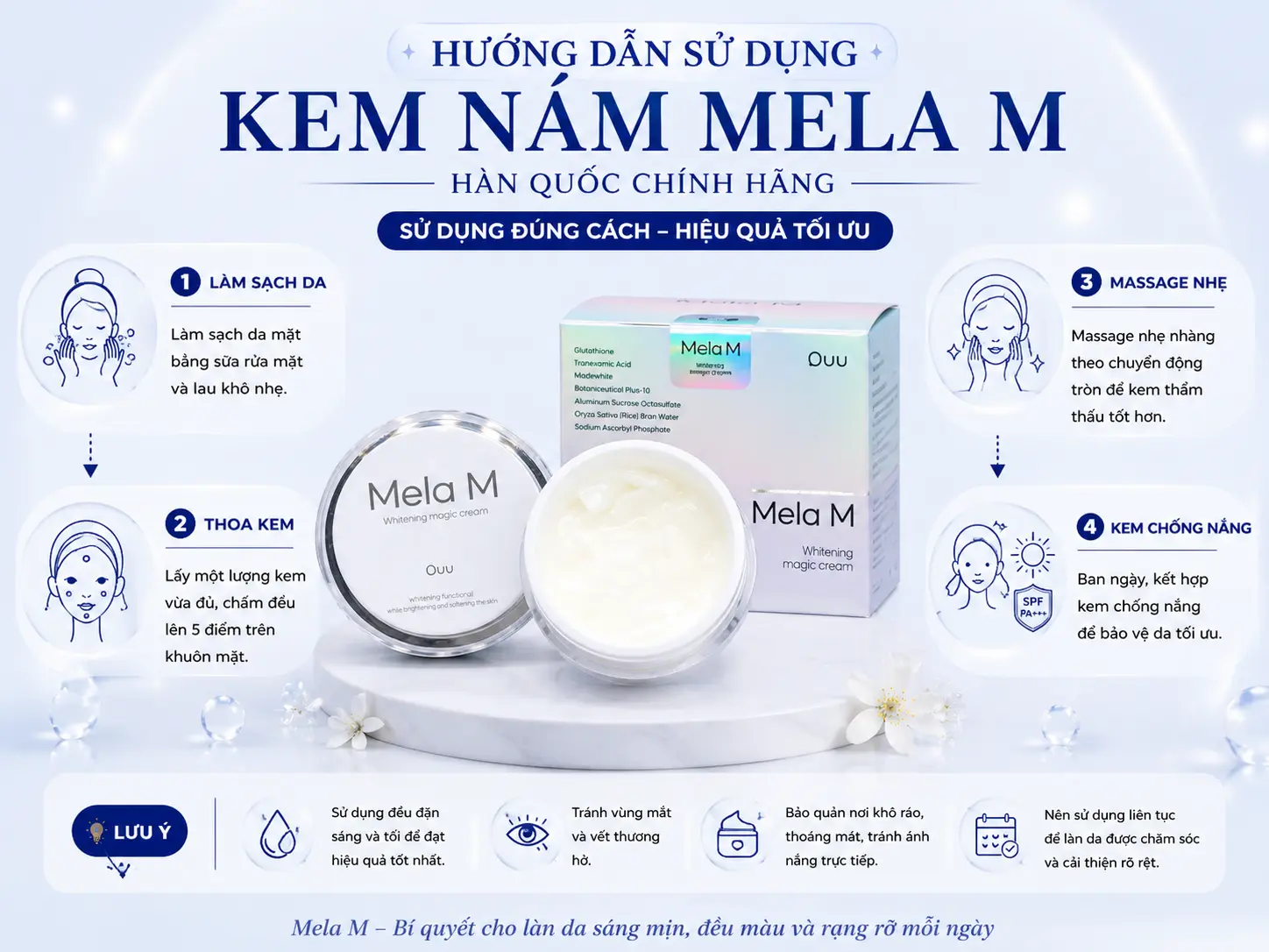 Hướng dẫn sử dụng Kem Nám Mela M đúng cách để chăm sóc da hằng ngày