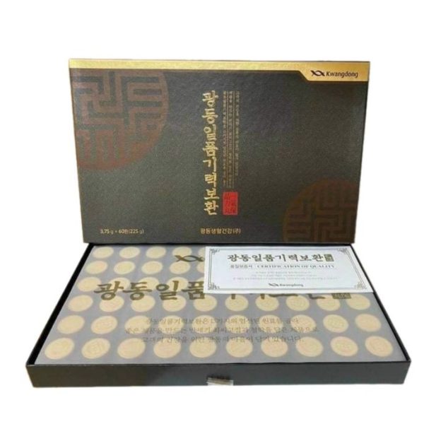 Hình ảnh mở hộp an cung trầm hương Kwangdong 60 viên nhìn từ góc nghiêng