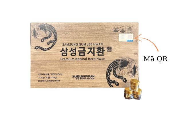 Tem chống giả và mã QR trên hộp An Cung Ngưu Hoàng Hoàn Hàn Quốc Samsung Pharm