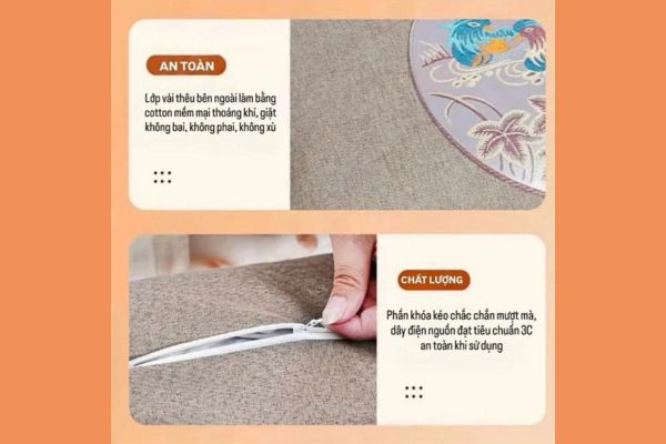 Hình ảnh khóa nối và dây điện chống giật trên thảm ngải cứu đông y Happy Life, đảm bảo an toàn, bền bỉ và sử dụng tiện lợi tại nhà.