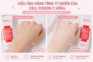 Hiệu ứng nâng tông tự nhiên của kem chống nắng Cell Fusion C Hồng