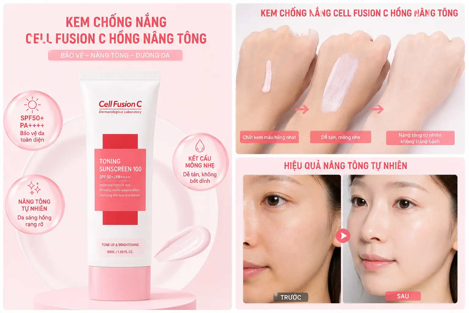 Kem chống nắng Cell Fusion C Hồng nâng tông tự nhiên SPF50+ PA++++