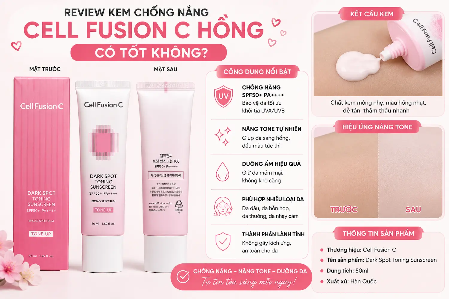 Review chi tiết kem chống nắng Cell Fusion C Hồng SPF50+ PA++++