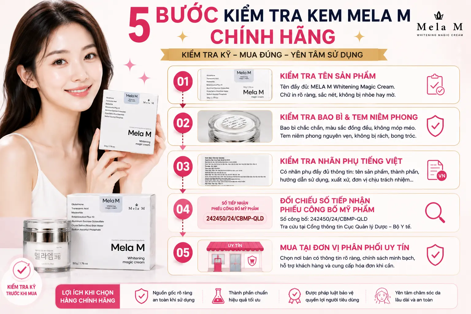 Hướng dẫn 5 bước kiểm tra Kem Mela M chính hãng trước khi mua