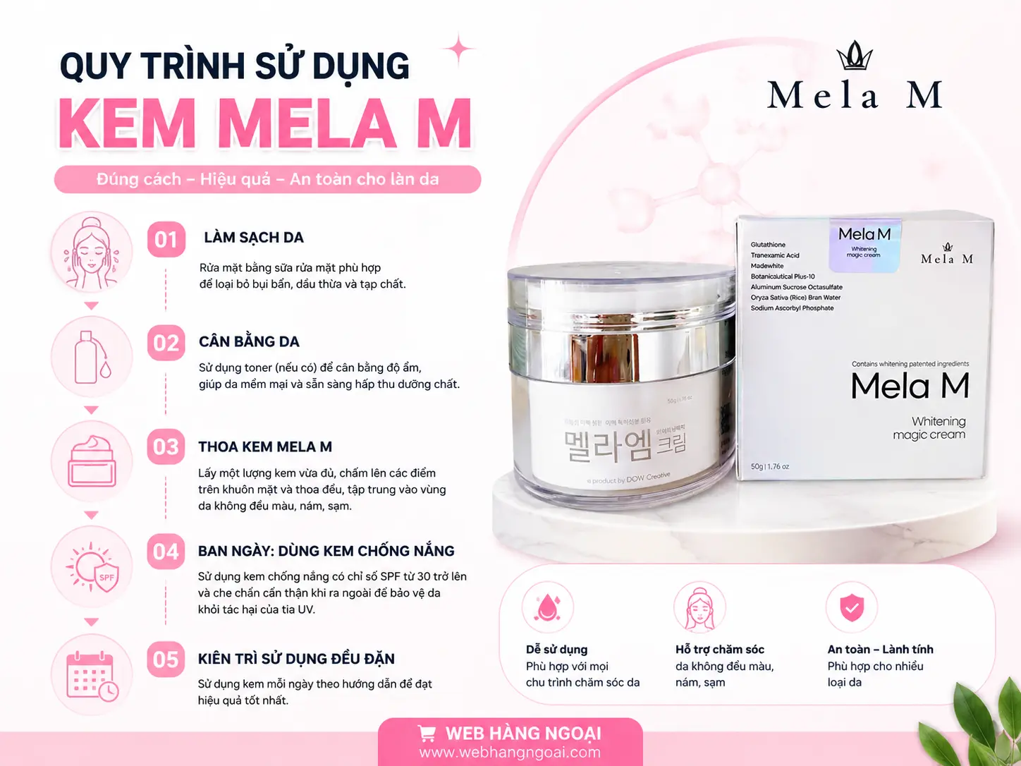 Cách Sử Dụng Kem Mela M đúng cách với quy trình 5 bước chăm sóc da khoa học