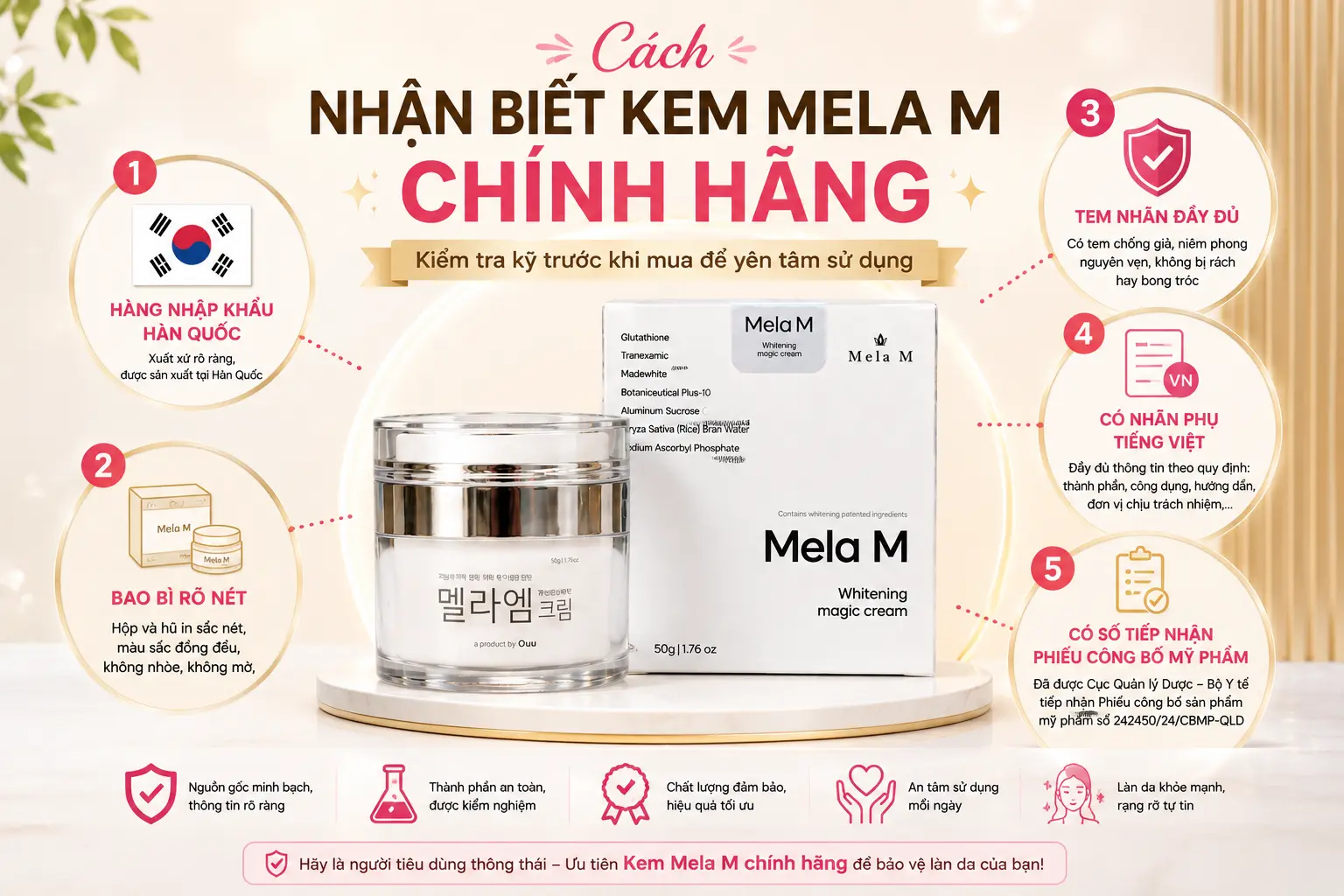 Kem Mela M chính hãng với các dấu hiệu nhận biết sản phẩm nhập khẩu chính ngạch