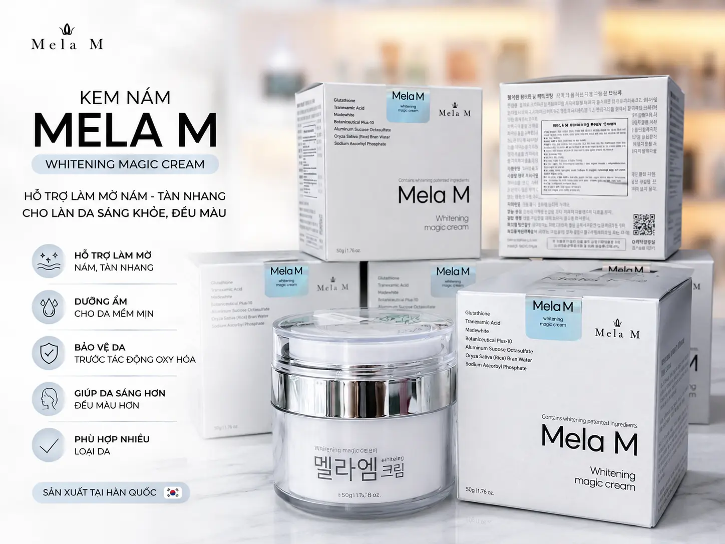 Kem Mela M Whitening Magic Cream Hàn Quốc hỗ trợ chăm sóc da nám, tàn nhang và da không đều màu